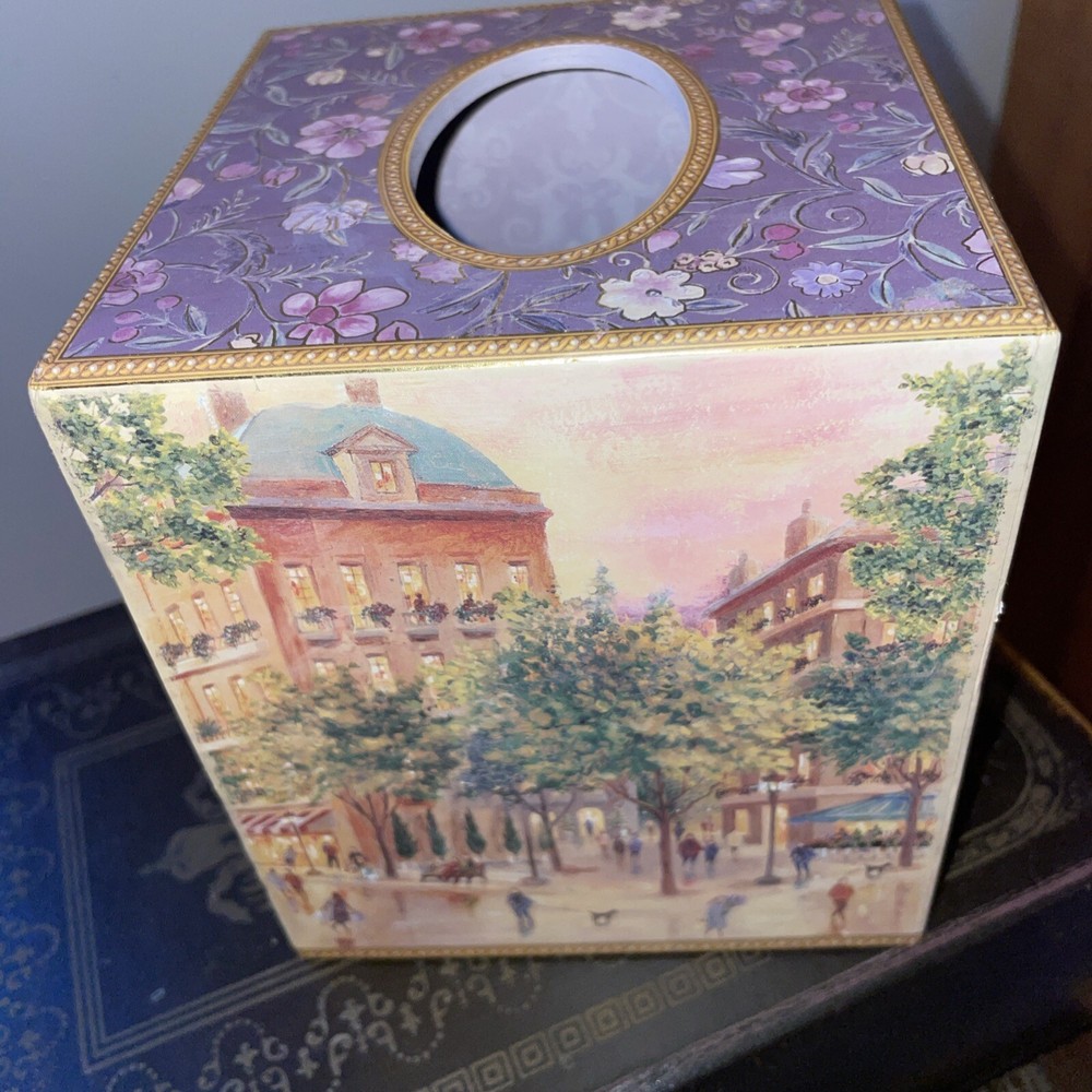 Punch Studio Tissue Box Cover Paris ~ 5" Square Eiffel Tower Lavender
