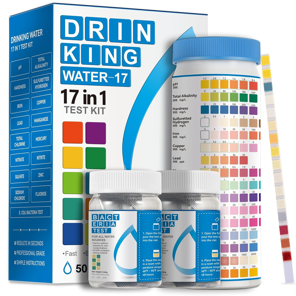 Drinking Water Test Strips 17 in 1 50 Strips + 2 Bacteria Tester Kits, Complete