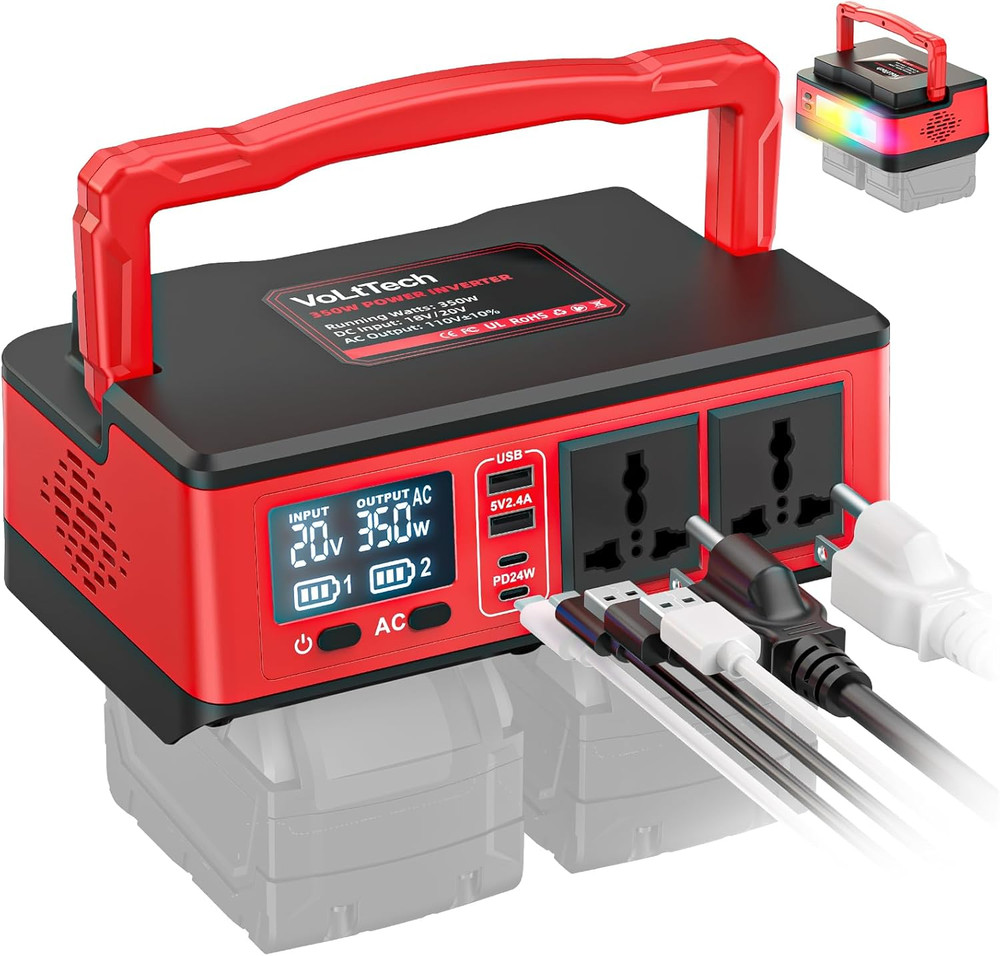 350W Power Inverter Compatible with Milwaukee:  Portable Battery Adapter Phone C