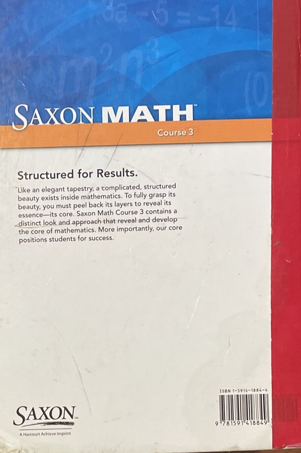 Saxon Math Course 3 Student Hardback Textbook Homeschool Mathematics very used