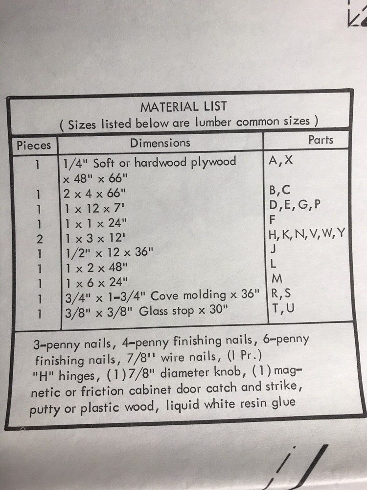 Colonial Cupboard Woodworking Pattern 2911 Full Size Shelf Pattern Pieces