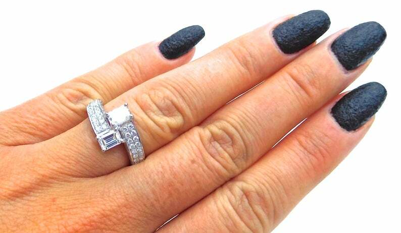 2 Big Baguette Solid 925 Sterling Silver Ring RSG 358