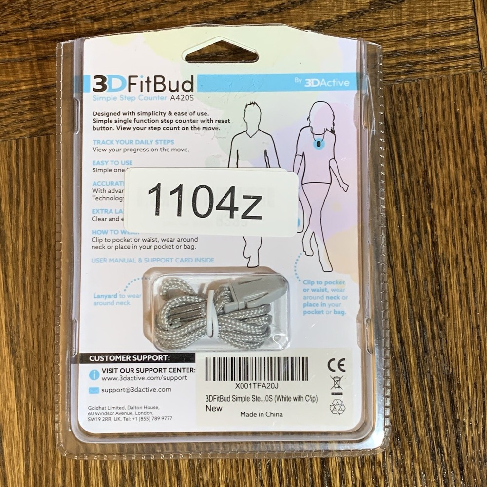 3DFitBud Simple Step Counter Walking 3D Pedometer White - New, Open Box