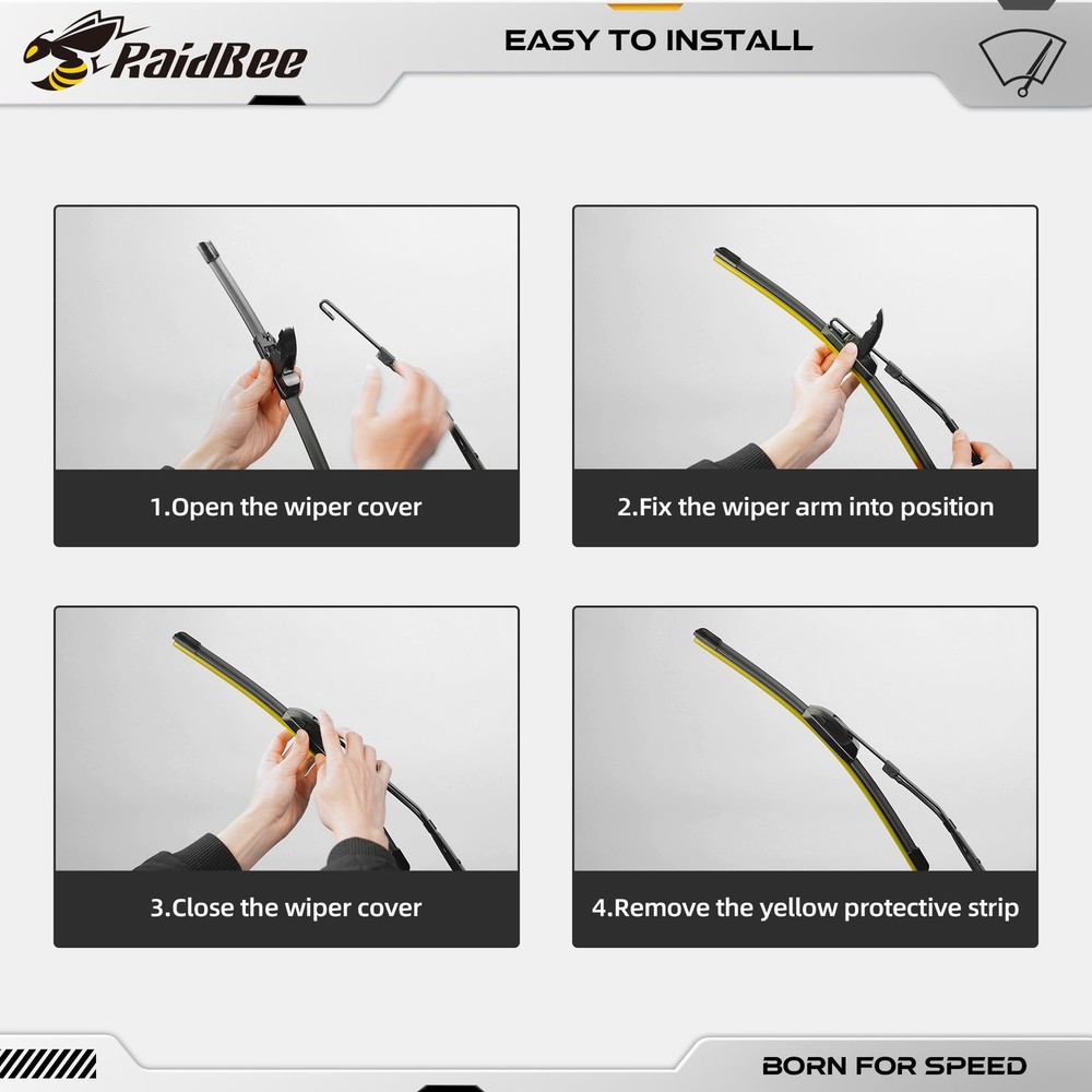 Raidbee® 28"+15" Windshield Wiper Blades Replacement 28" + 15"(J HOOK), Black
