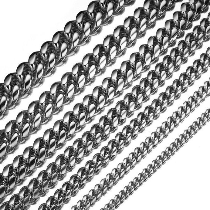 10K Solid white Gold 6-18mm Curb Link Chain Necklace