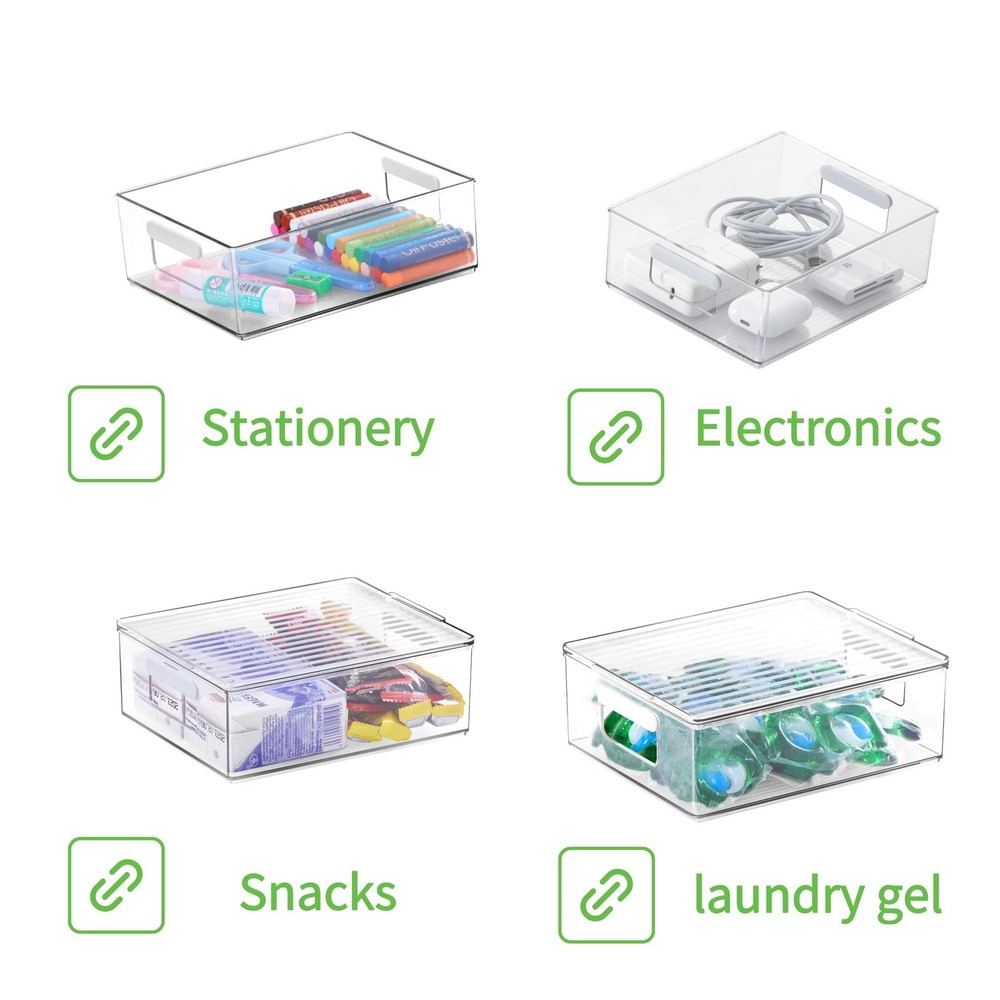 vacane 4 Pack Plastic Pantry Organization and Storage Bins with Handle, Kitch...