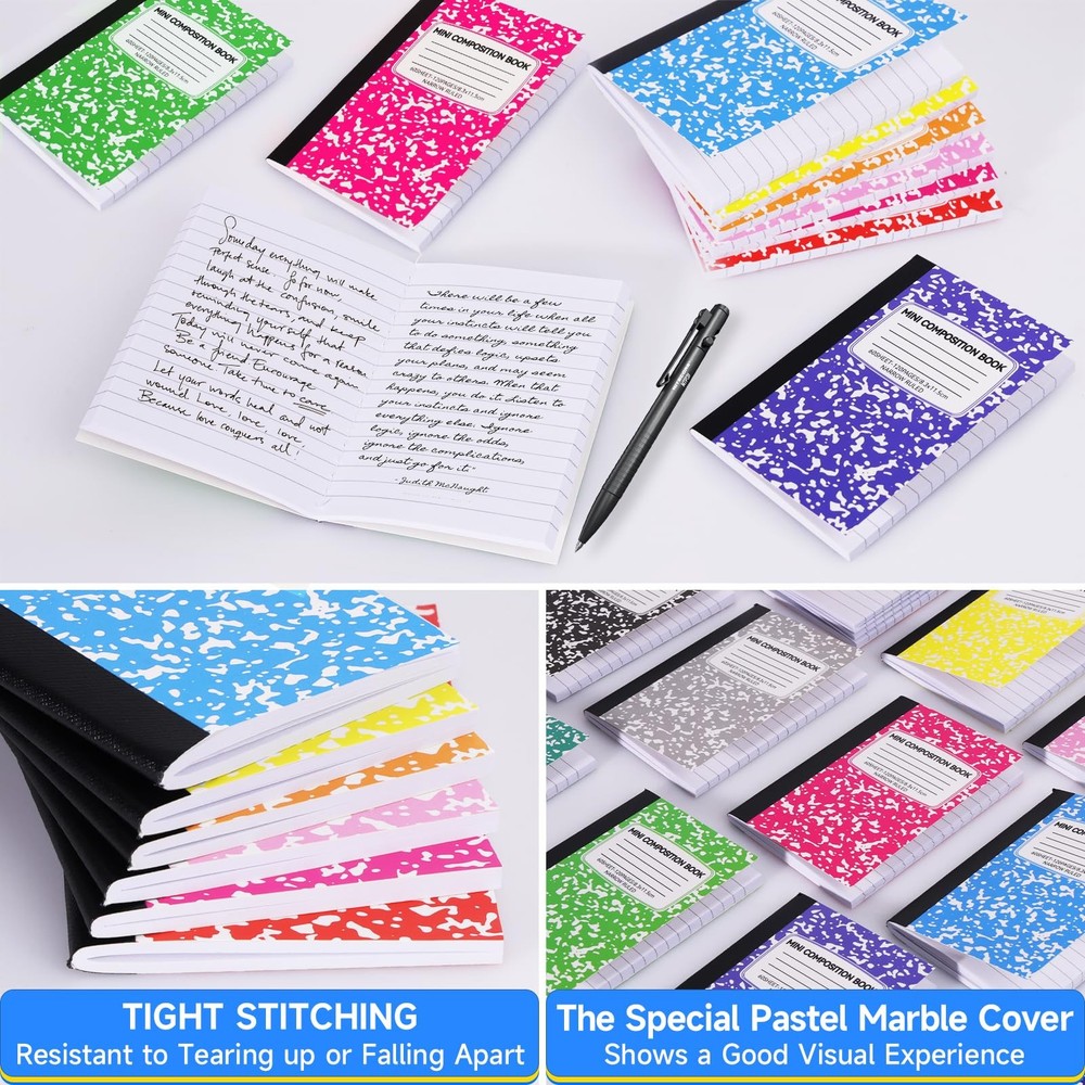 UZLU 48 Pack Mini Composition Notebooks Bulk College Ruled Half Composition N...