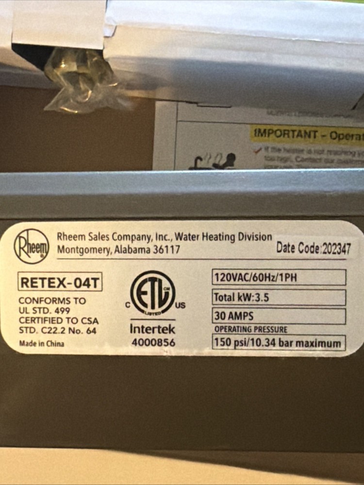 Rheem Performance 3.5kW 0.68GPM 120V Point of Use Tankless Electric Water Heater