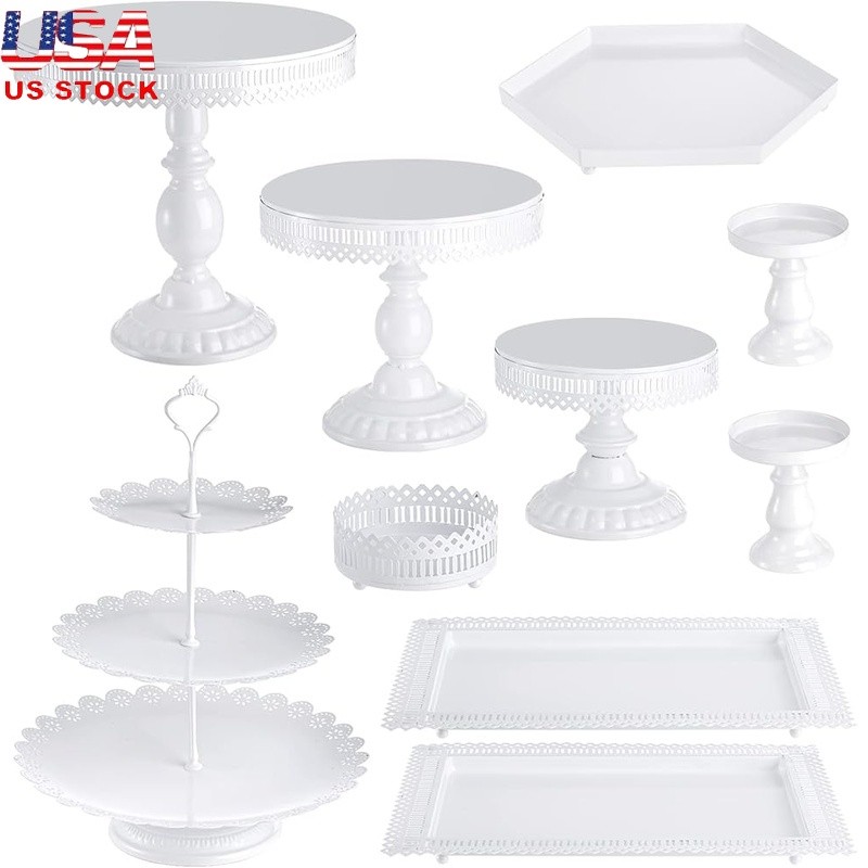 10 Piece Metal Cake Stand Set 3 Tier Cupcake Holder Rectangular Hexagon Display