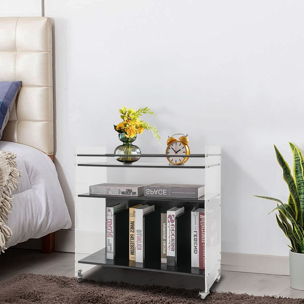Acrylic End Table,Rectangle Side Table, Bamboo Acrylic Modern End Table