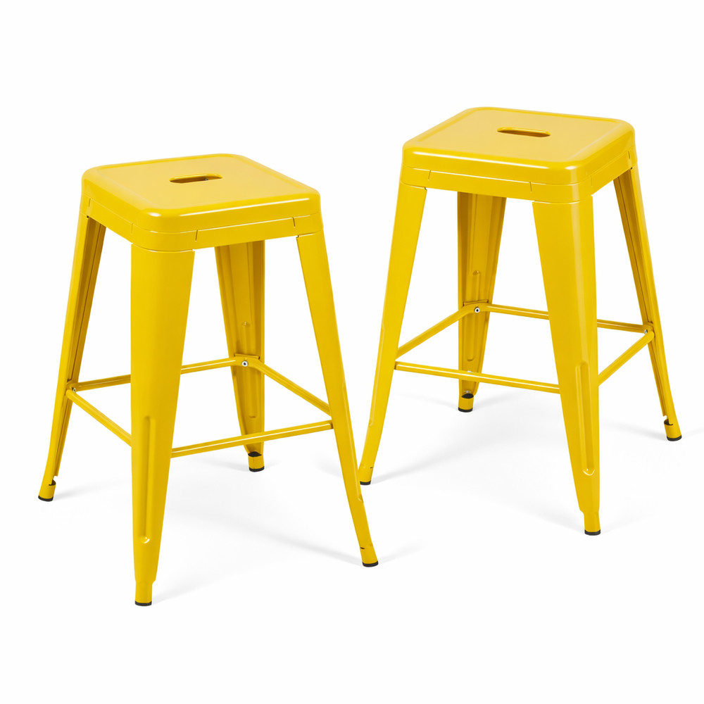24 Inch Counter Height Stool, Backless Metal Bar Stools Set of 2, Non-Stackabl