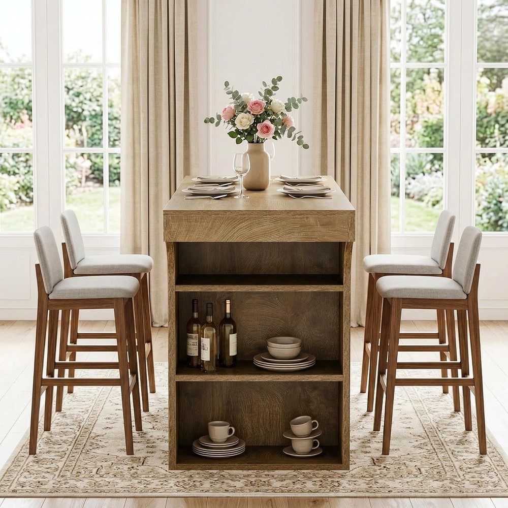 63'' Bar Table with Storage Shelves, 3-Tier Rectangular Counter Height Pub Table