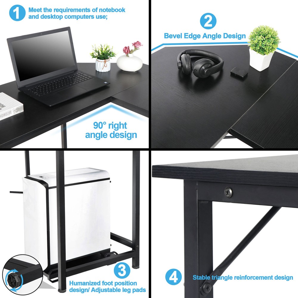 L-Shaped 66"Computer Desk Corner Gaming Desk PC Laptop Study Table Workstation