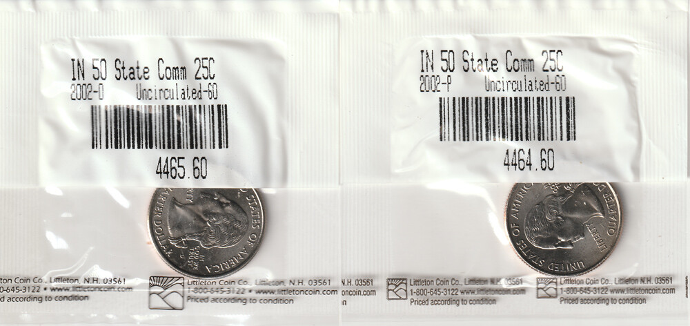 2002 Uncirculated P & D Indiana State Quarters