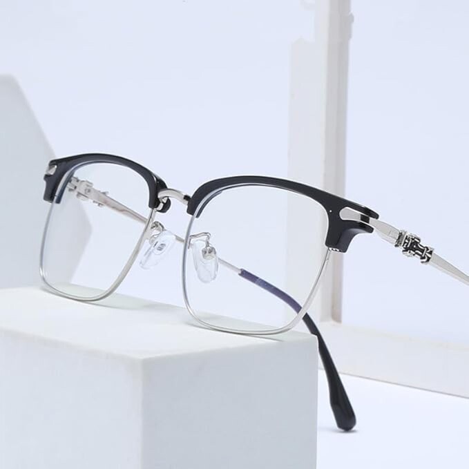 Blue Light Blocking Glasses for Men Anti-Fatigue Rectangle Silver/Black