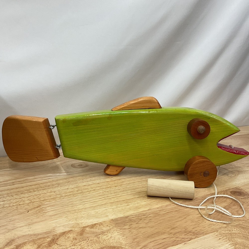 Handmade Wooden Pull String Fish Toy 17”