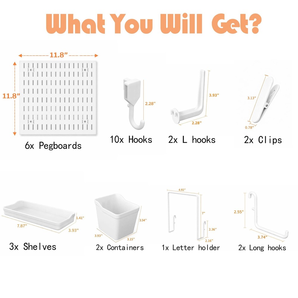Peg Board, 24"x36" Pegboard Wall Organizer, Includes 6PCS White Peg Boards an...