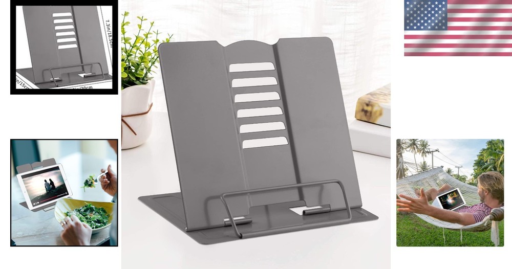 Portable and Foldable Grey Book Holder with 6 Adjustable Positions