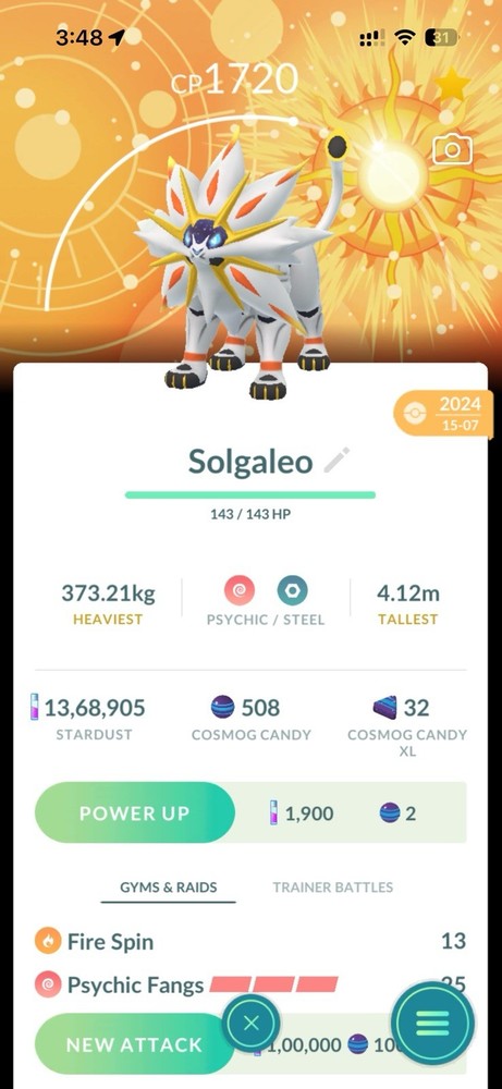 Solgaleo Special Background Random stats 1m trade