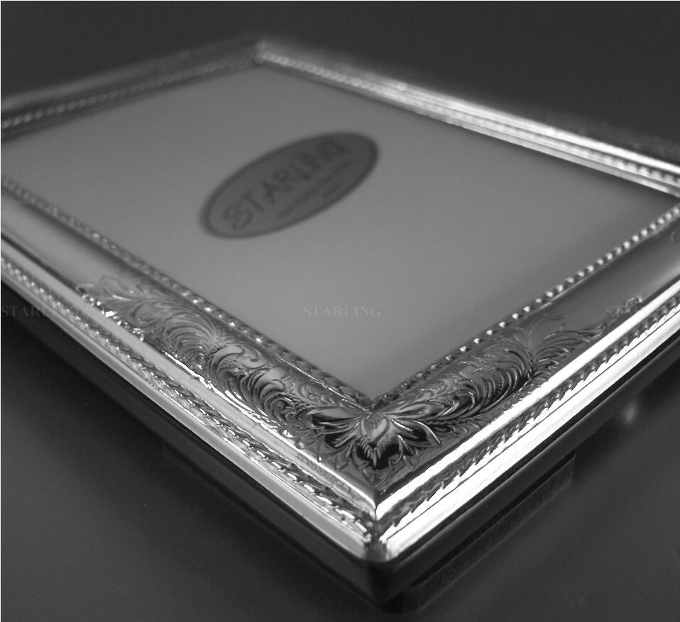 Florentine Guilloche Photo Frame Silver Frame Solid 925 Sterling Silver (V1)