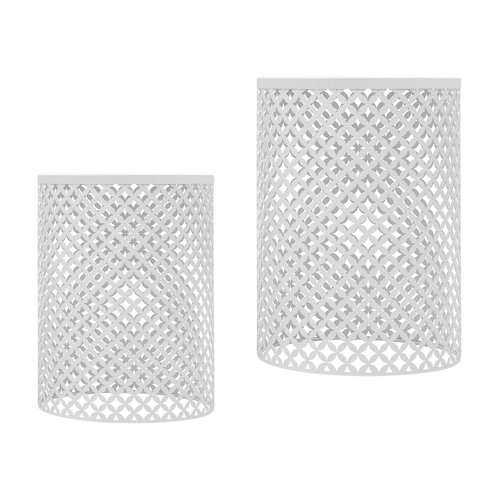 2PCSModern In/Outdoor Side Table Metal Frame Accent Table Round End Table Decor