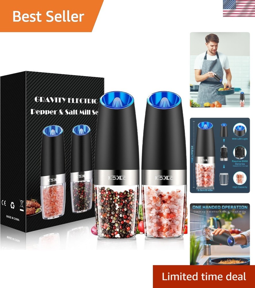 Elegant Automatic Pepper & Salt Mill Set with Adjustable Grind and LED Highlight