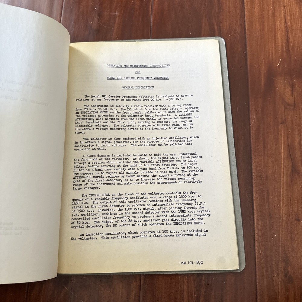 Sierra Electronic Model 101 Carrier Frequency Voltmeter Operating Instructions