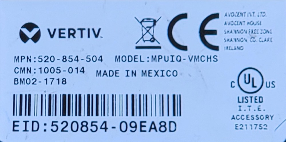 Vertiv MPUIQ-VMCHS Mergepoint Module Switch Accessory Excellent Condition!!!!!!!