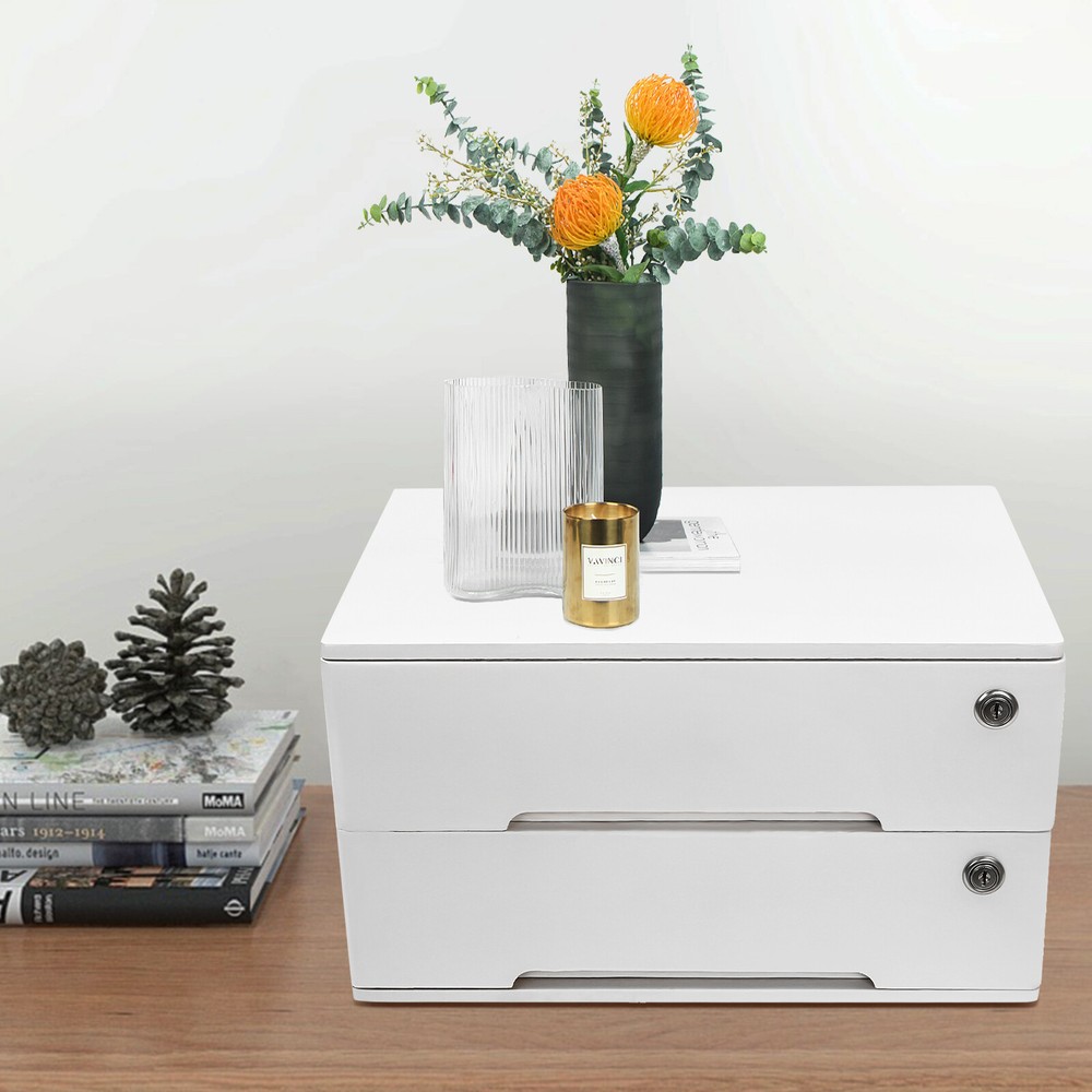 Compact Wooden 2-Drawer Desk Organizer Cabinet - Lockable Storage Solution