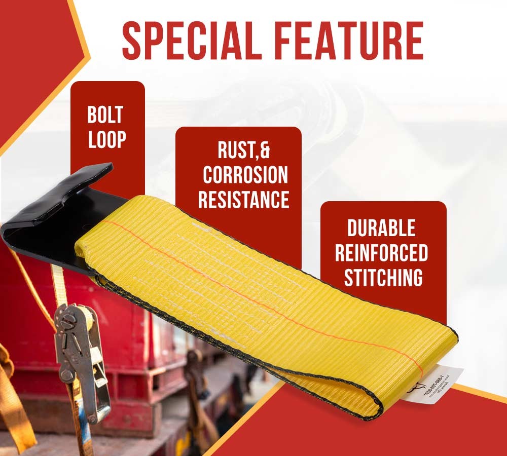 2PK 4"x11" Replacement Fixed End Tie Down Strap w/Flat Hook & Bolt Loop 5400 lbs