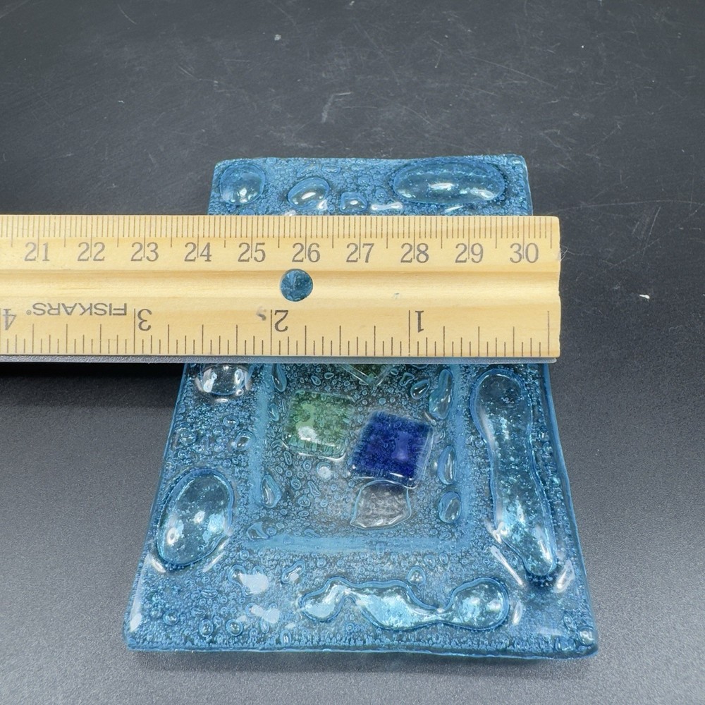Vintage Hand Made Rectangular Trinket Dish Holder Container Plate Blue Bubbles
