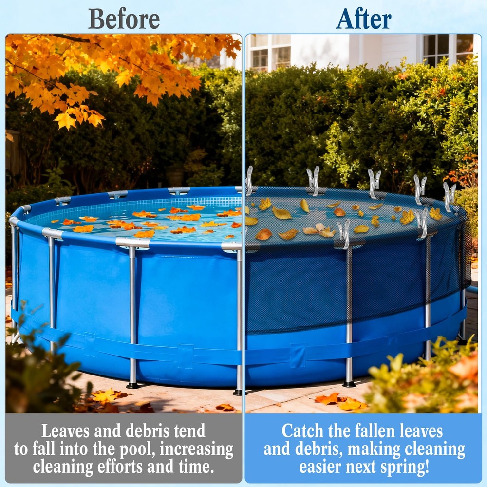 Pool Leaf Net Cover for Above Ground Pools, Round Fit 24' (Round), Black