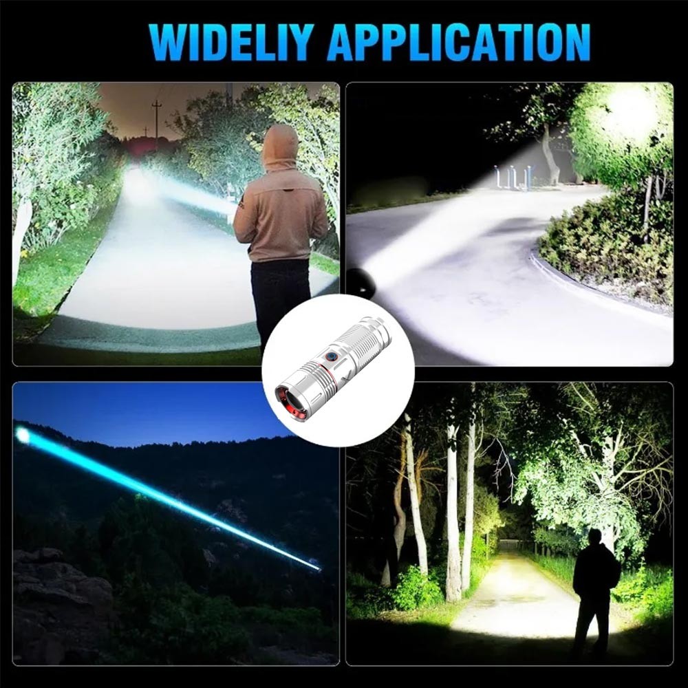 Laser White LED Flashlight TYPE-C Charging Super Bright Torch Zoomable Light US