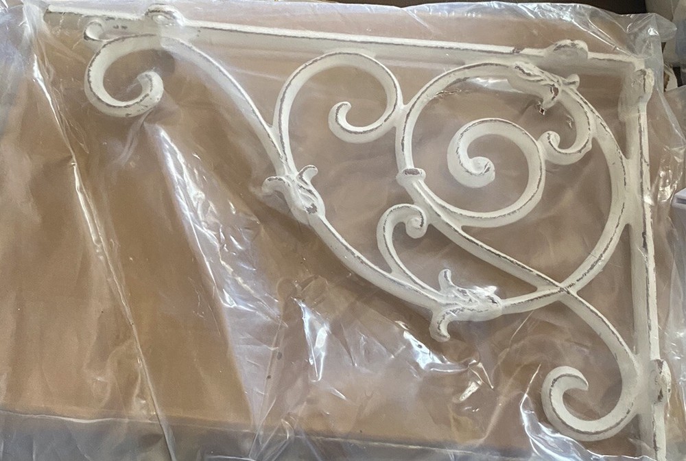 Iron White Brackets (2) Large- Heavy New In Box!