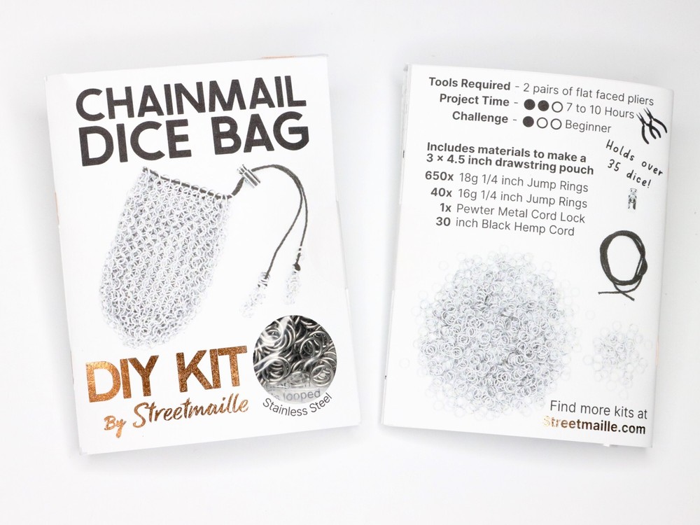 DIY Chainmail Dice Bag Kit - Beginner Friendly Metal Drawstring Pouch Craft Kit