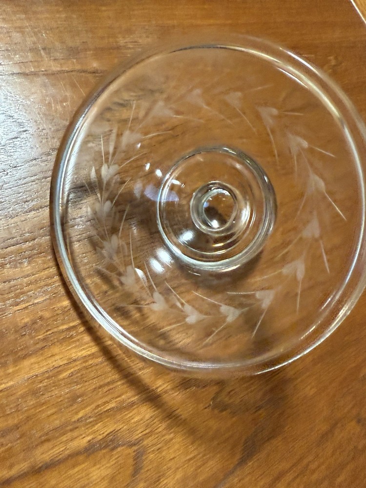 Vintage Clear Engraved/Etched Glass Replacement Lid w Dome Handle 5.75" Diameter
