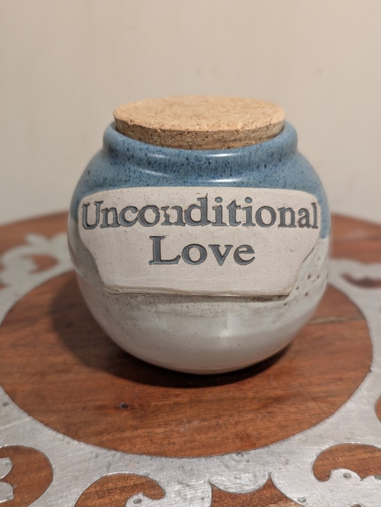 Vintage Studio Art Pottery Unconditional Love Jar with Cork Stopper