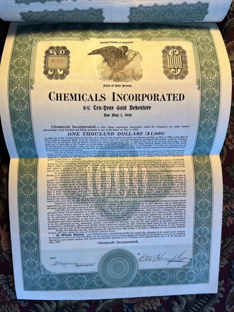 Chemicals Incorporated 6% $1000 Gold Debenture Certificate
