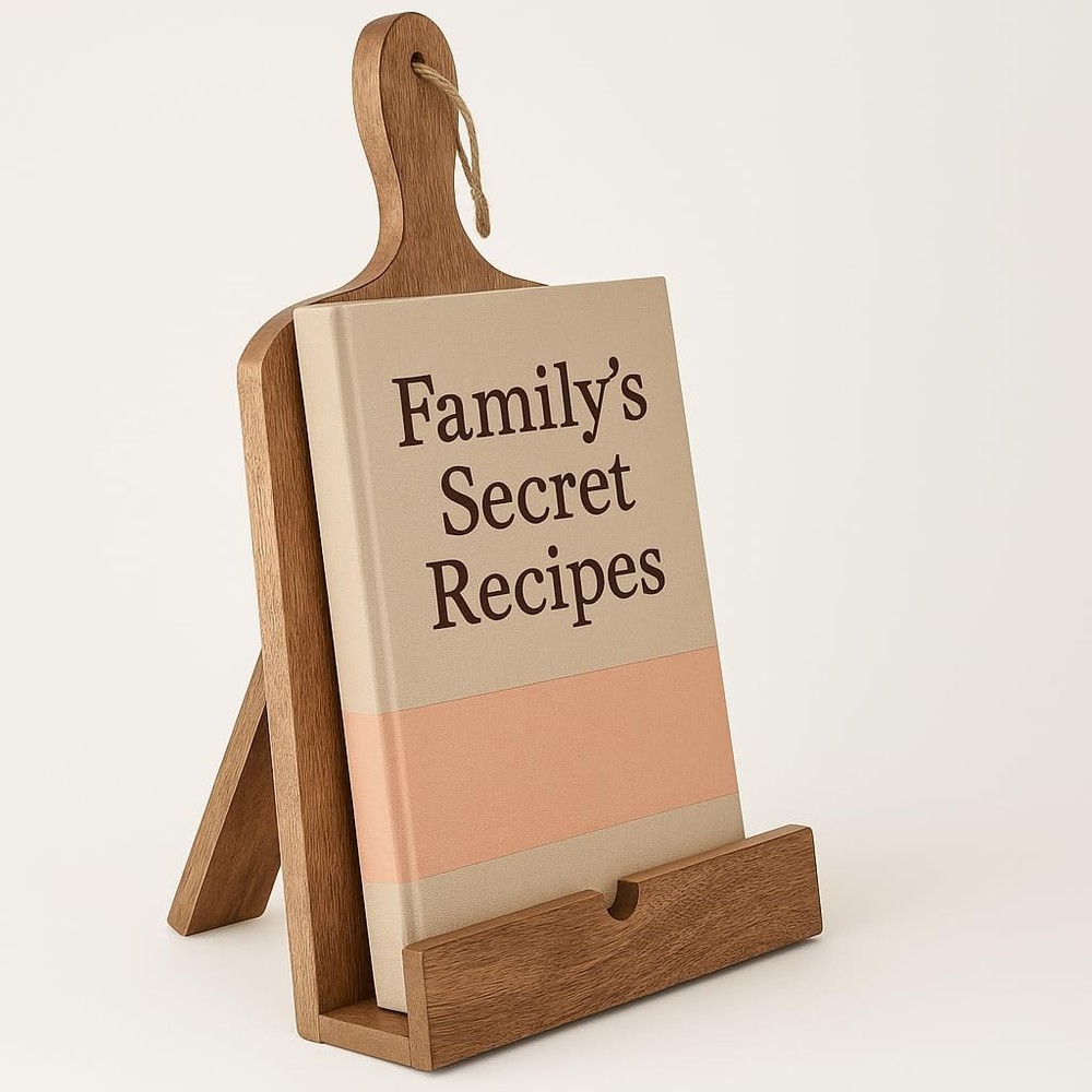 Brown Solid Wood Cookbook Stand Kitchen Counter Adjustable Recipe Holder
