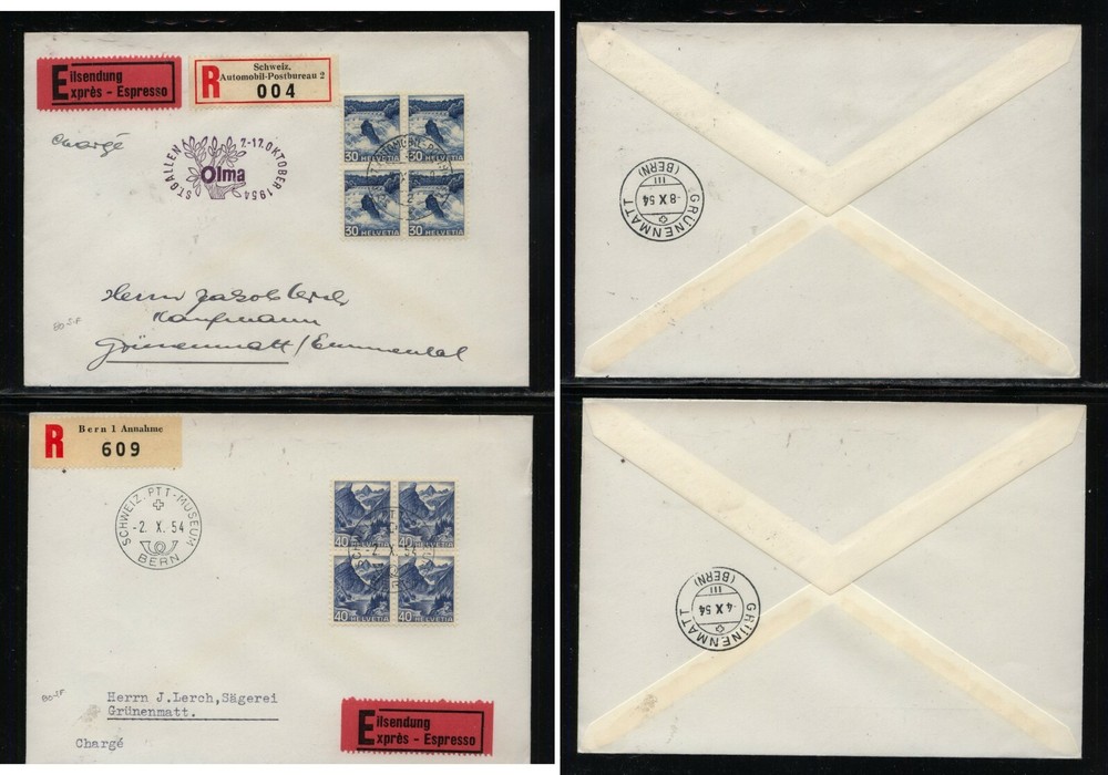 Switzerland  2  covers  express,  registered  blocks of 4          MS0107