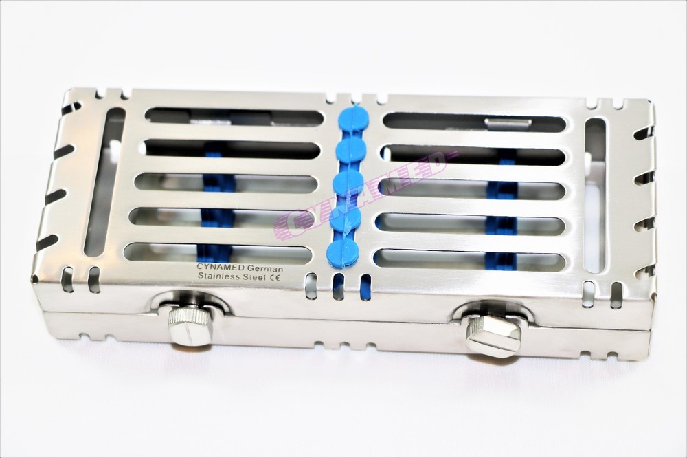 GERMAN DOUBLE BUTTON DETACHABLE STERILIZATION CASSETTE FOR 5 INSTRUMENTS BLUE