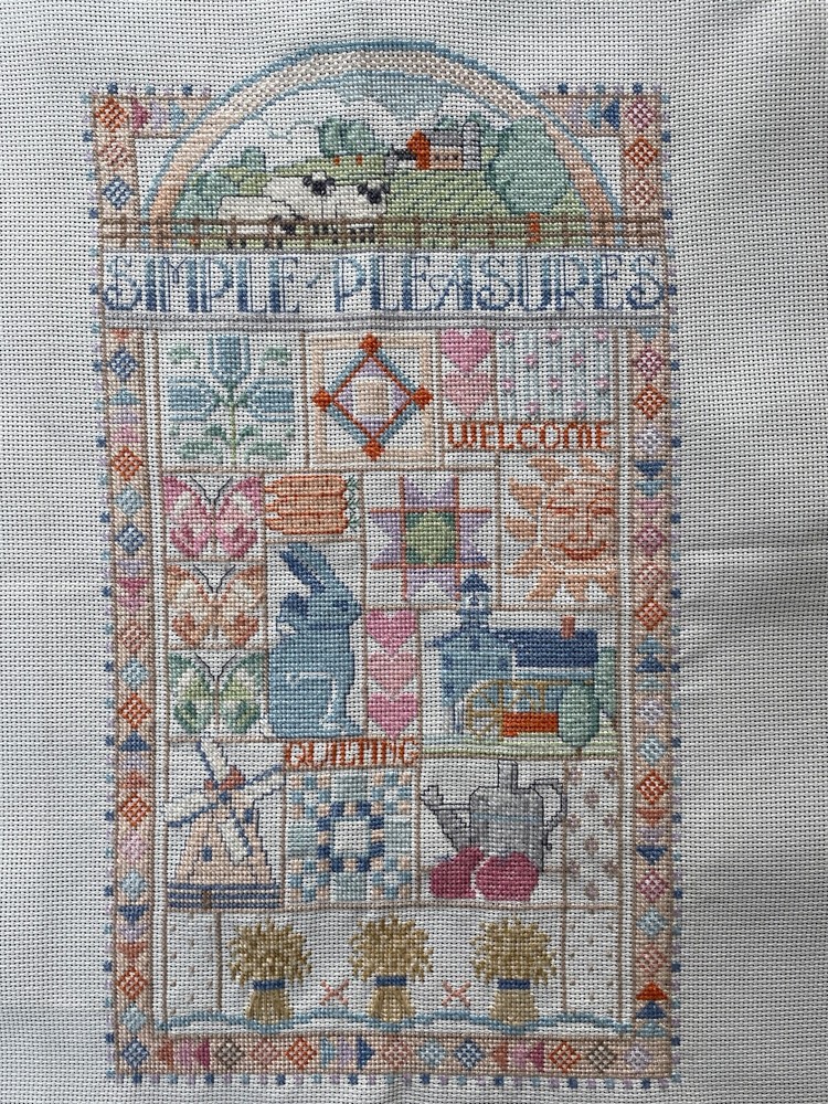 Simple Pleases Dimensions Gardening Sampler Finished Completed Cross Stitch