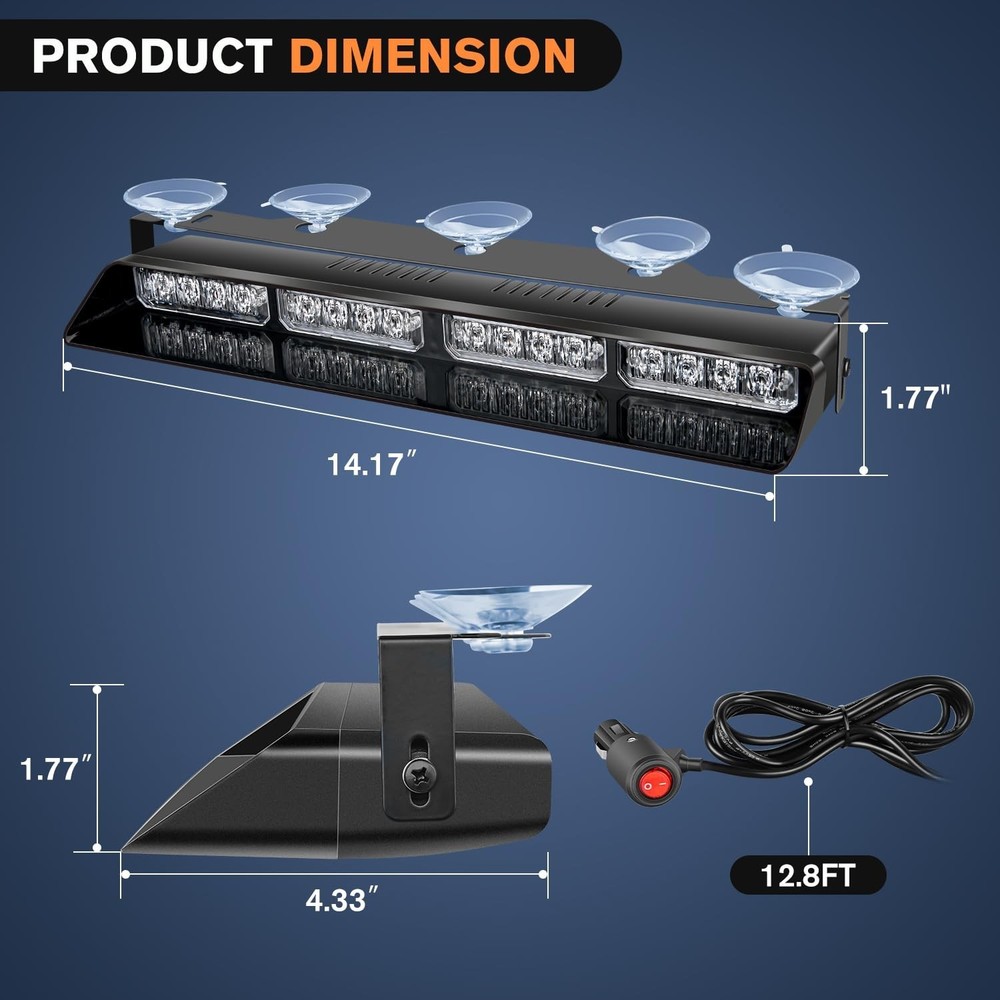 Nilight 32LED Amber Blue Emergency Dash Strobe Lights with Controller Suction...