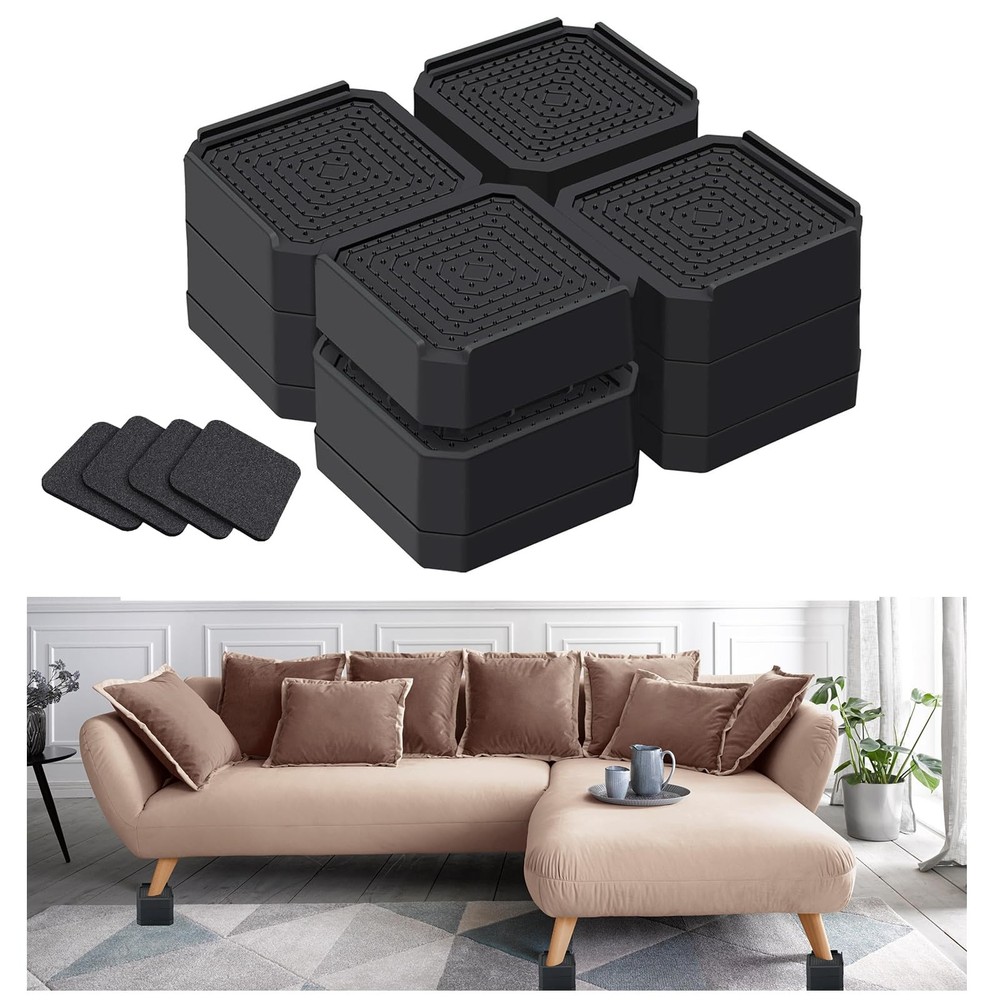 Heavy Duty Furniture Risers, Stackable Bed Risers, Adjustable Bed Raising Blo...