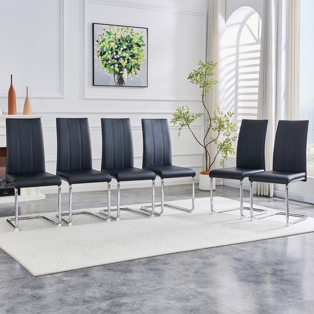 4-Pack Black PU Upholstered Dining Chairs - Modern High-Back Side Chairs with