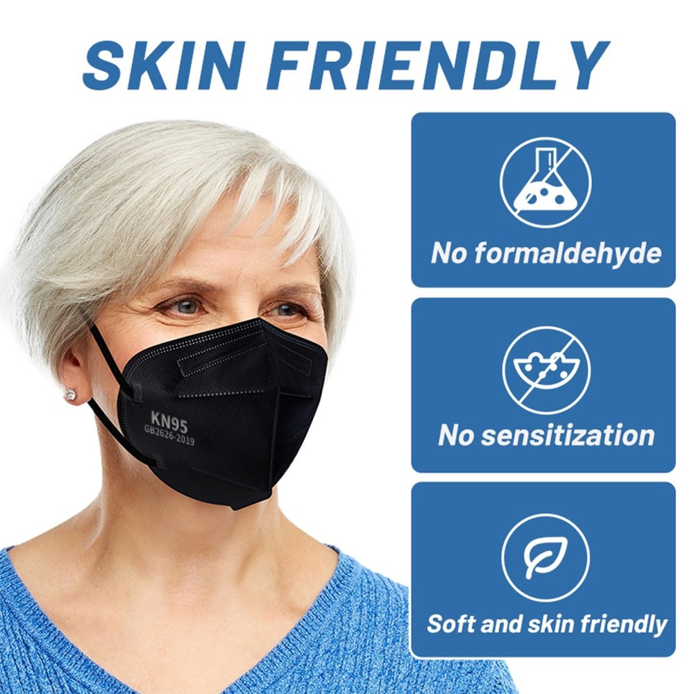 KN95 Face Masks Black Adults - 100 Pack Disposable Masks Comfortable 5-Layer ...