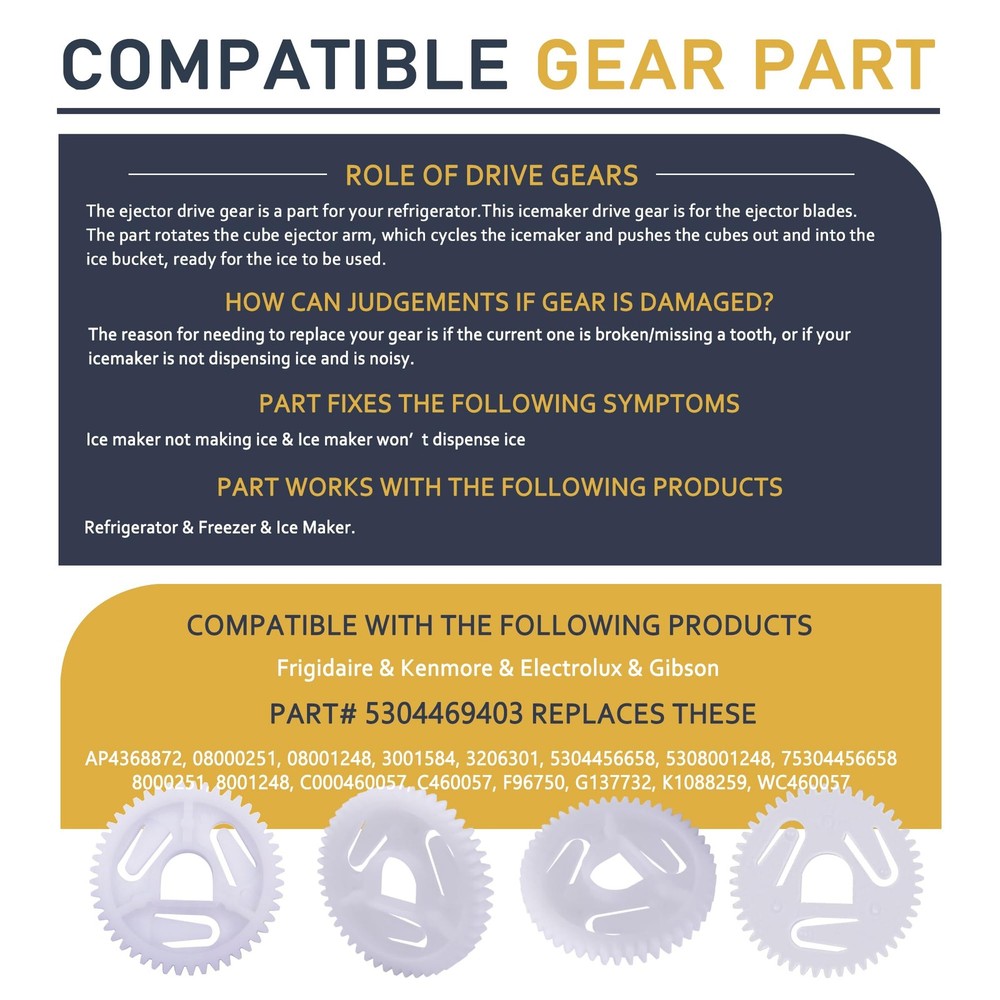 5304469403 Ice Maker Drive Gear Compatible with Refrigerator white