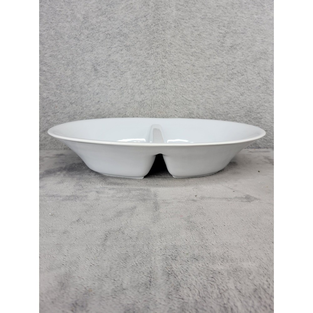 The Main Ingredients White Ceramic Large Divided Serving Dish Bowl 2 Section