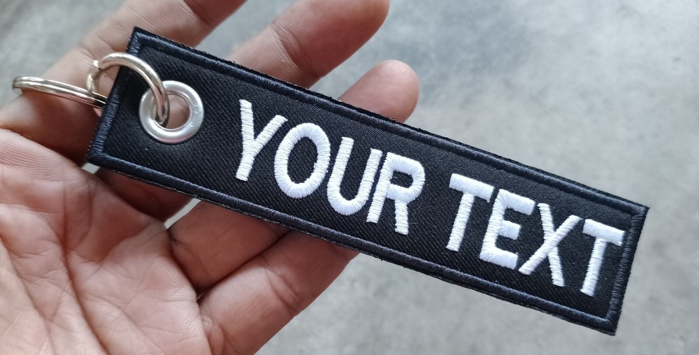 2 Pcs Custom Name Personalized Embroidered Tag Keychain Keyring Biker Motorcycle