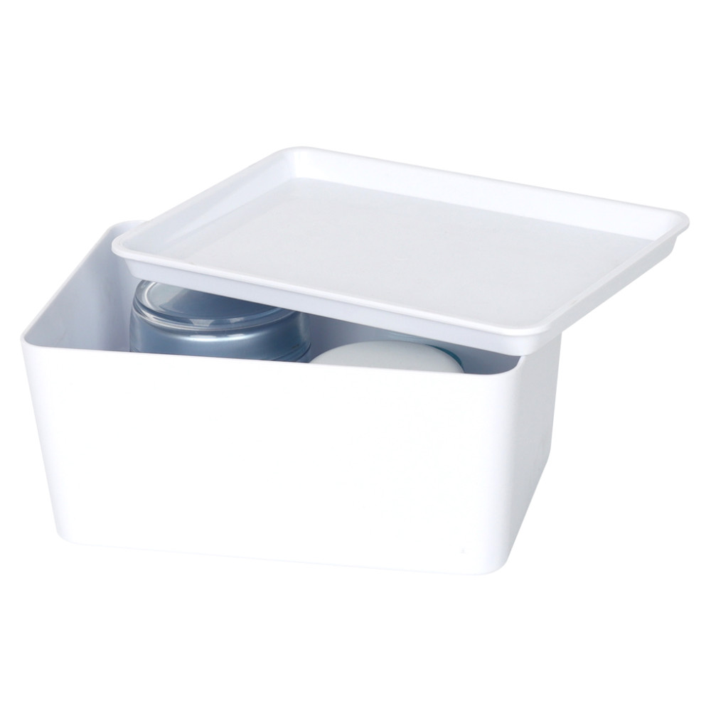 YBM Home Plastic Storage White Organizing Bin with Lid, with Handle